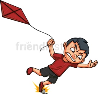 Boy trying to fly kite. PNG - JPG and vector EPS (infinitely scalable). Image isolated on transparent background.