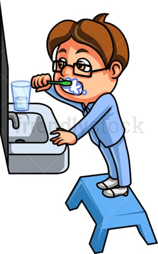 Kid brushing his teeth. PNG - JPG and vector EPS file formats (infinitely scalable). Image isolated on transparent background.