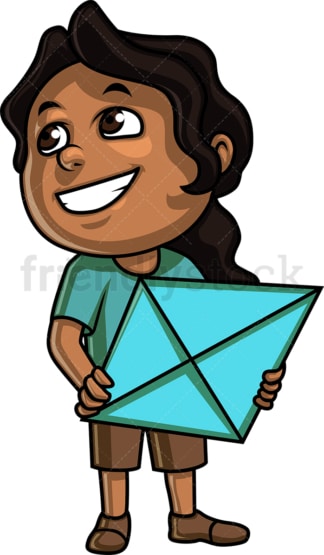 Black girl holding kite. PNG - JPG and vector EPS (infinitely scalable). Image isolated on transparent background.