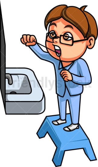 Kid flossing his teeth. PNG - JPG and vector EPS file formats (infinitely scalable). Image isolated on transparent background.