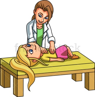 Girl having her tummy pressed by doctor. PNG - JPG and vector EPS file formats (infinitely scalable). Image isolated on transparent background.