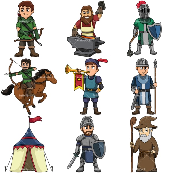 Medieval cartoon clipart collection 3. PNG - JPG and vector EPS file formats (infinitely scalable).