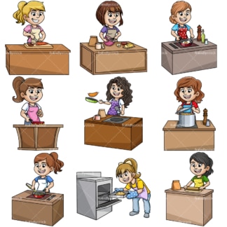 Women Cooking Cartoon Vector Clipart - FriendlyStock