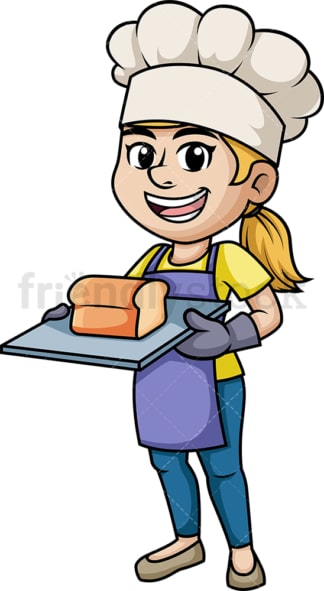 Female baker holding loaf of bread. PNG - JPG and vector EPS (infinitely scalable). Image isolated on transparent background.