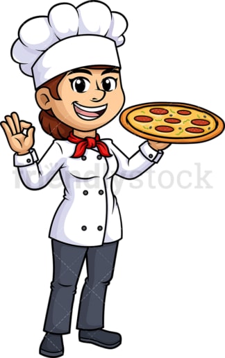 Female chef holding pizza. PNG - JPG and vector EPS (infinitely scalable).