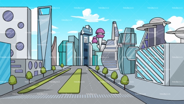 Futuristic city background in 16:9 aspect ratio. PNG - JPG and vector EPS file formats (infinitely scalable).