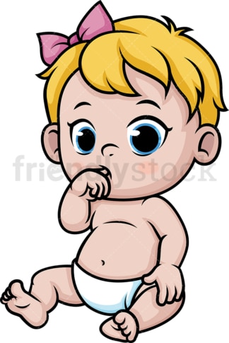 Baby girl sucking her thumb. PNG - JPG and vector EPS (infinitely scalable).