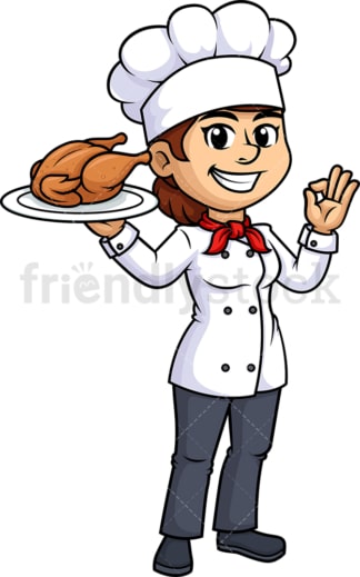 Female chef holding chicken. PNG - JPG and vector EPS (infinitely scalable).