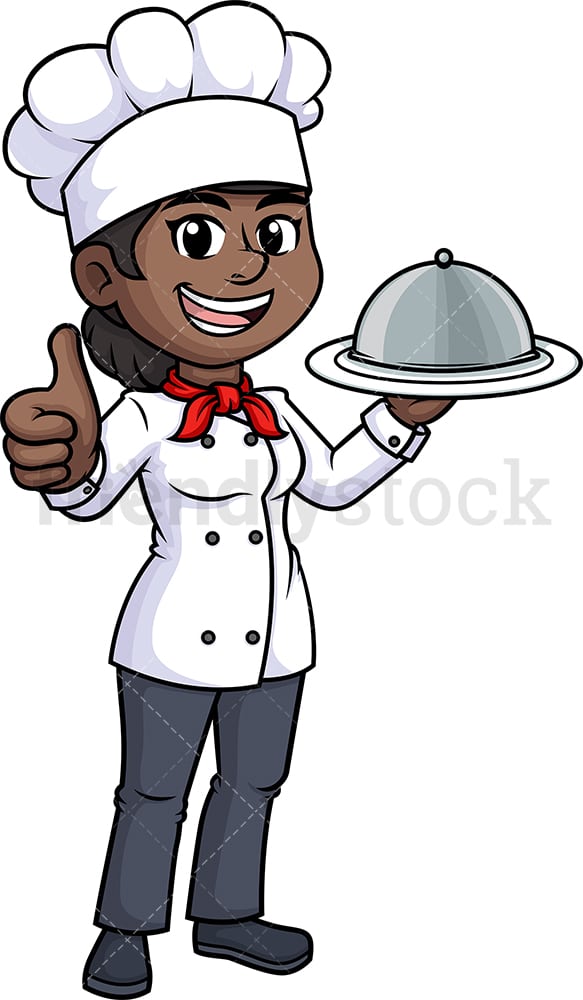 Black female chef thumbs up. PNG - JPG and vector EPS (infinitely scalable).