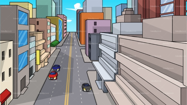 Downtown city street background in 16:9 aspect ratio. PNG - JPG and vector EPS file formats (infinitely scalable).