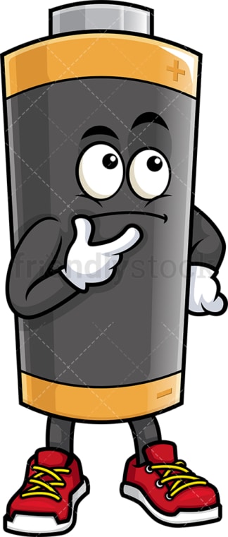 Battery mascot thinking. PNG - JPG and vector EPS (infinitely scalable).