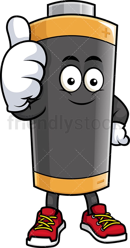 Battery mascot thumbs up. PNG - JPG and vector EPS (infinitely scalable).