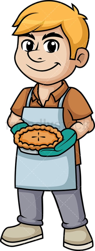 Man holding baked apple pie. PNG - JPG and vector EPS (infinitely scalable). Image isolated on transparent background.