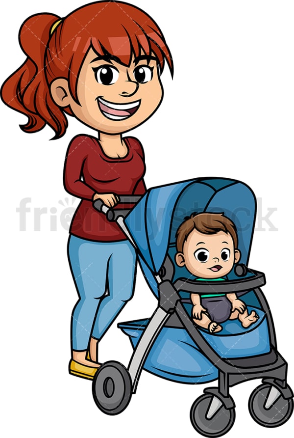 Mom pushing stroller. PNG - JPG and vector EPS (infinitely scalable). Image isolated on transparent background.