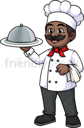 Black male chef holding spatula. PNG - JPG and vector EPS (infinitely scalable).