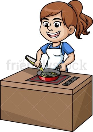 Woman frying fish. PNG - JPG and vector EPS (infinitely scalable).