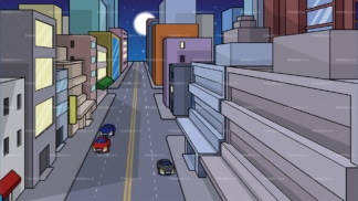 Downtown city street at night background in 16:9 aspect ratio. PNG - JPG and vector EPS file formats (infinitely scalable).