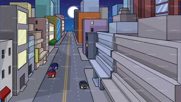 Downtown city street at night background in 16:9 aspect ratio. PNG - JPG and vector EPS file formats (infinitely scalable).