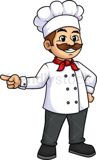 Male chef pointing to the side. PNG - JPG and vector EPS (infinitely scalable).