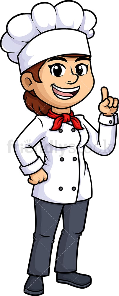 Female chef pointing up. PNG - JPG and vector EPS (infinitely scalable).