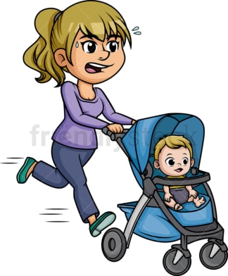 Mom running with stroller. PNG - JPG and vector EPS (infinitely scalable). Image isolated on transparent background.