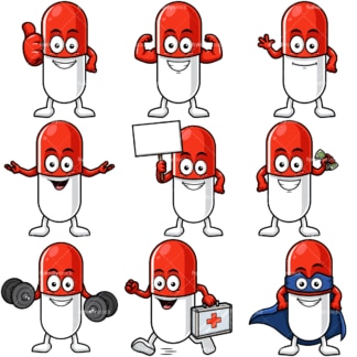 Capsule pill mascot. PNG - JPG and vector EPS file formats (infinitely scalable).