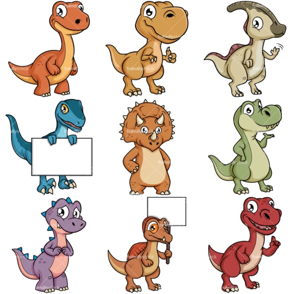 Cute dinosaur cartoon characters. PNG - JPG and vector EPS file formats (infinitely scalable).
