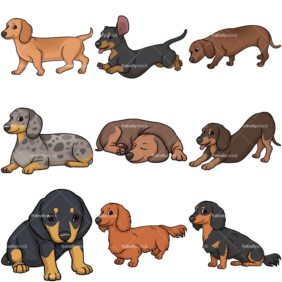 Dachshund Dogs Cartoon Vector Clipart FriendlyStock