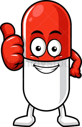 Capsule pill character thumbs up. PNG - JPG and vector EPS (infinitely scalable).