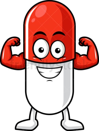 Capsule pill character flexing muscles. PNG - JPG and vector EPS (infinitely scalable).