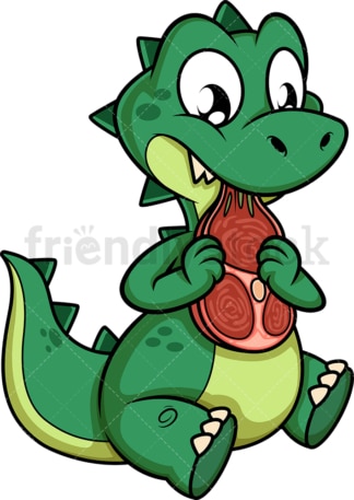 Green dinosaur eating meat. PNG - JPG and vector EPS (infinitely scalable).
