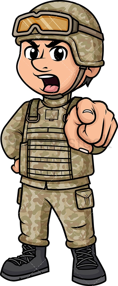 Furious male soldier yelling. PNG - JPG and vector EPS (infinitely scalable). Image isolated on transparent background.