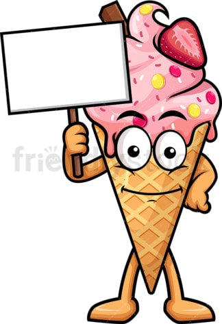 Ice cream cone holding blank sign. PNG - JPG and vector EPS (infinitely scalable).