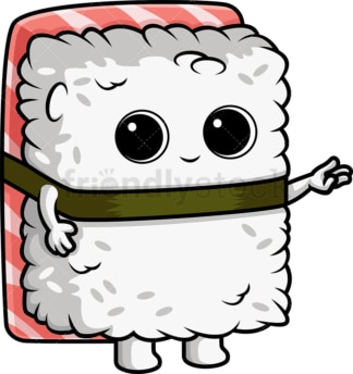 Sushi character pointing to the side. PNG - JPG and vector EPS (infinitely scalable).