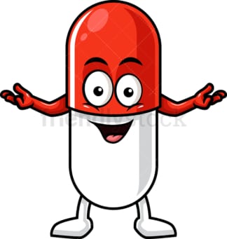 Welcoming capsule pill character. PNG - JPG and vector EPS (infinitely scalable).