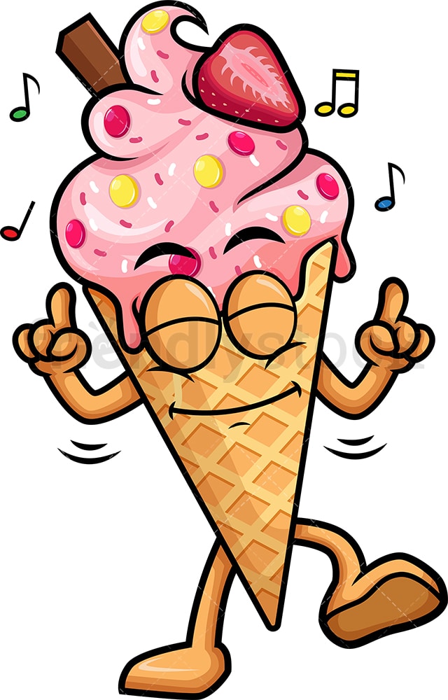 Happy Ice Cream Dancing Cartoon Clipart Vector - FriendlyStock