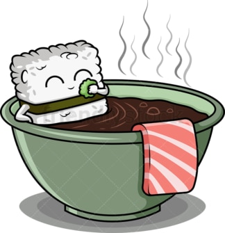 Sushi character bathing in soup bowl. PNG - JPG and vector EPS (infinitely scalable).