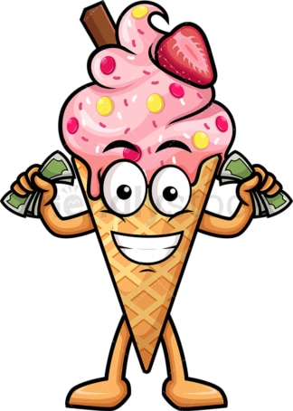 Ice cream cone holding money. PNG - JPG and vector EPS (infinitely scalable).