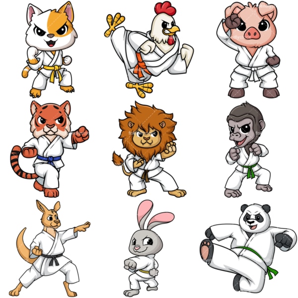 Animals doing karate. PNG - JPG and vector EPS file formats (infinitely scalable).