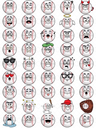 Baseball emoticons bundle. PNG - JPG and vector EPS file formats (infinitely scalable). Images isolated on transparent background.