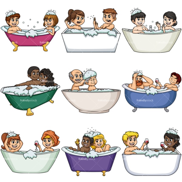 Couples in bathtubs. PNG - JPG and vector EPS file formats (infinitely scalable).