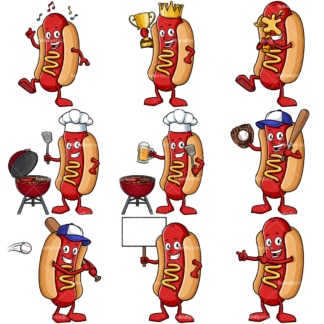 Hot dog mascot collection. PNG - JPG and vector EPS file formats (infinitely scalable).