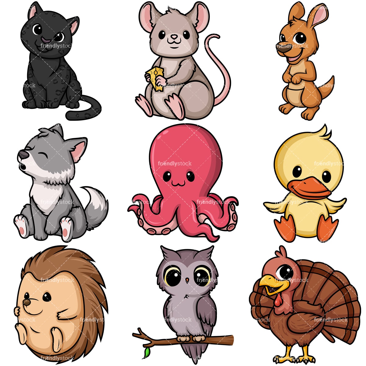 Download Kawaii Animals Collection 2 Cartoon Vector Clipart - FriendlyStock