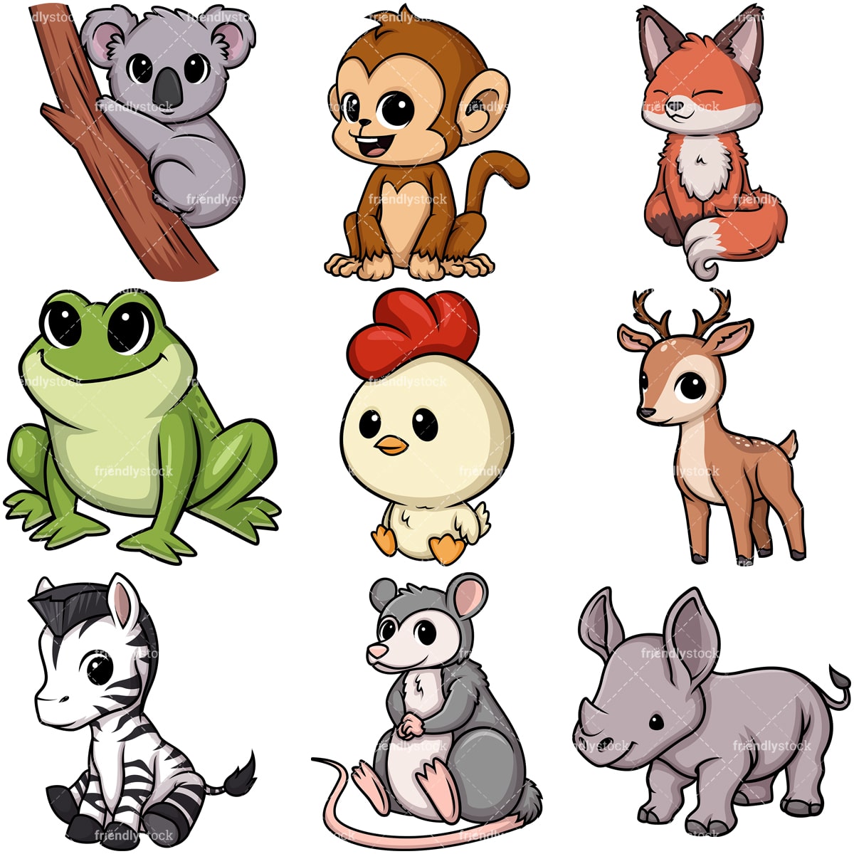 Download Kawaii Animals Collection 5 Cartoon Vector Clipart - FriendlyStock