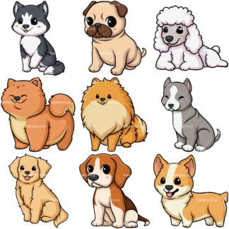 Kawaii dogs. PNG - JPG and vector EPS file formats (infinitely scalable).