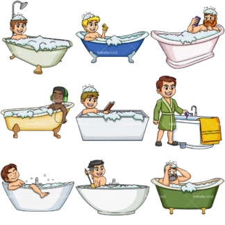 Men in bathtubs. PNG - JPG and vector EPS file formats (infinitely scalable).