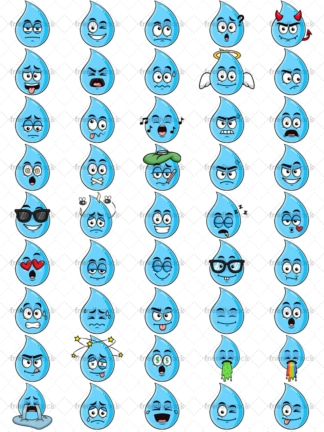 Raindrop emoticons bundle. PNG - JPG and vector EPS file formats (infinitely scalable). Images isolated on transparent background.