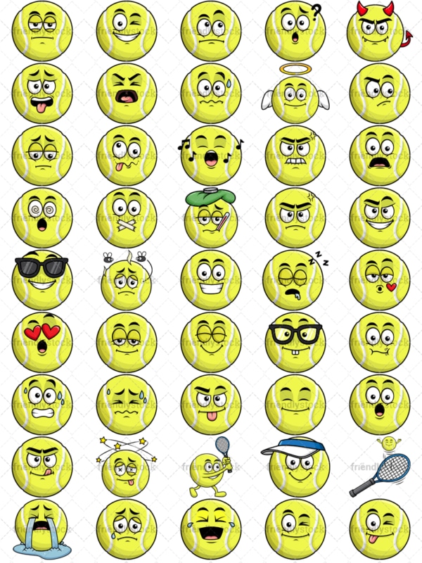 Tennis ball emoticons bundle. PNG - JPG and vector EPS file formats (infinitely scalable). Images isolated on transparent background.