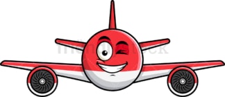 Winking and smiling airplane emoticon. PNG - JPG and vector EPS file formats (infinitely scalable). Image isolated on transparent background.