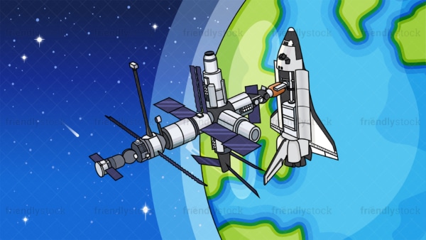 Space shuttle docking at iss background in 16:9 aspect ratio. PNG - JPG and vector EPS file formats (infinitely scalable).